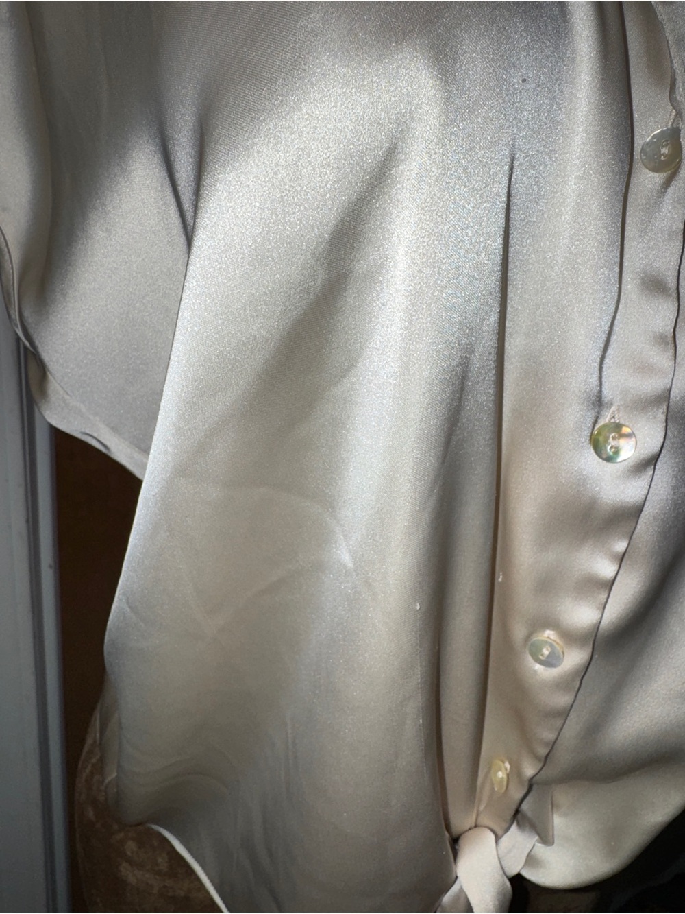Rachel Zoe Ivory Satin Tie-Front Short Sleeve Blouse, XL - Picture 3 of 10